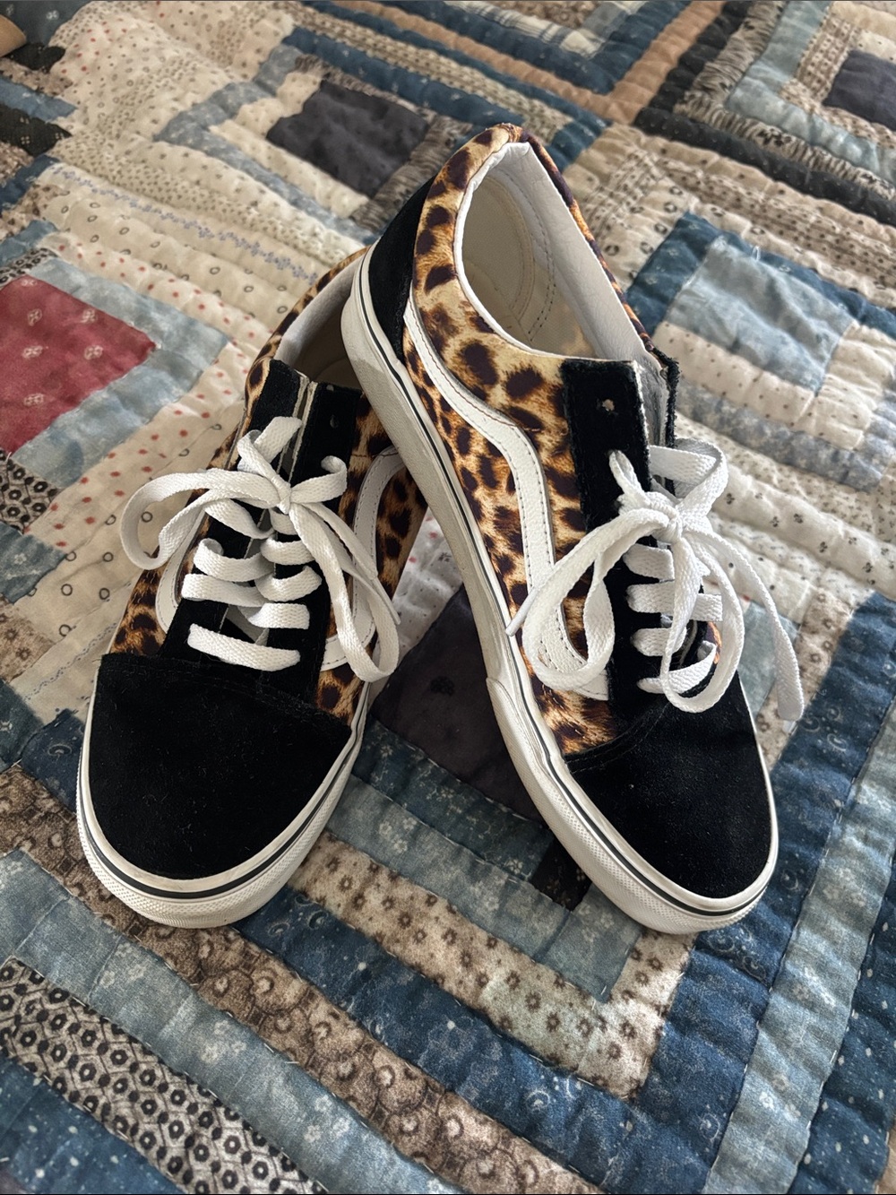 Vans Leopard Print Low-Top Lace-Up Sneakers in Black and Brown